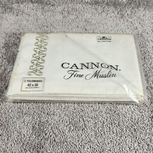 Cannon Pillowcases White Fine Muslin All Cotton Vintage Made in USA 2pk 42x36